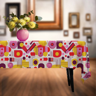 Toalha De Mesa Retro Geométrico Abstrato Pat#13 Red Orange ID1067