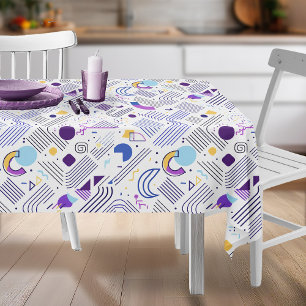 Toalha De Mesa Retro Geométrico Abstrato Pat#4 Purple Blue ID1067