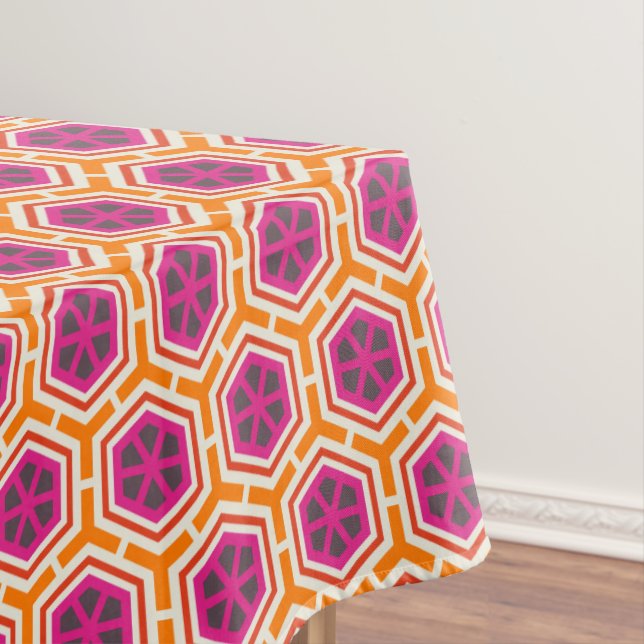 Toalha De Mesa Retro Pink and Orange Modern Geometric Pattern (Posição Original)