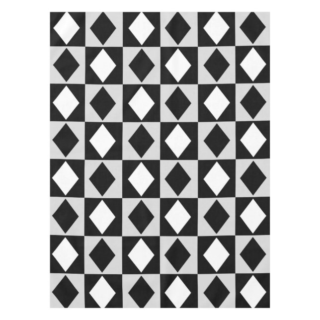 Toalha De Mesa Rhombus Diamond Geométrico Branco Negro (Frente)