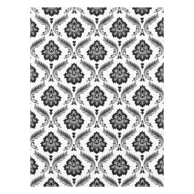 Toalha De Mesa Rococo Damask Pattern Grey Black White (Frente)