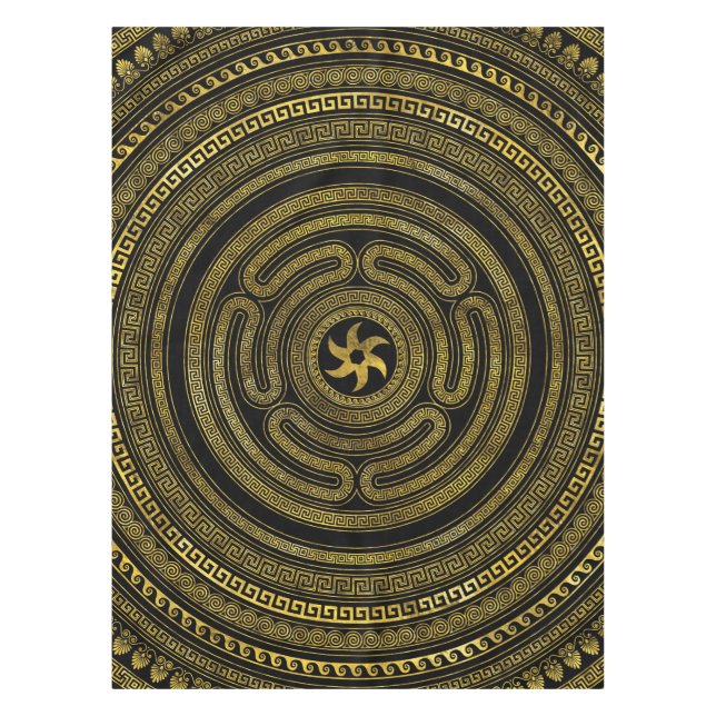 Toalha De Mesa Roda de Hecate Grego Chave Preta e Dourada (Frente)