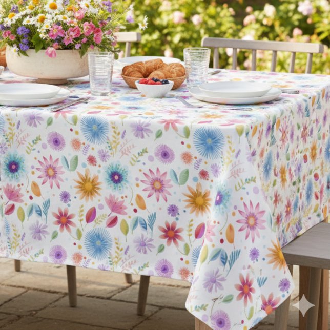 Toalha De Mesa Rosa Azul Roxo Boho Flor Silvestre (Criador carregado)