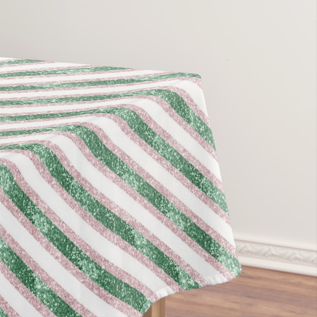 Toalha De Mesa Rosa Bege Verde Brilho Listras Natal   (Posição Original)