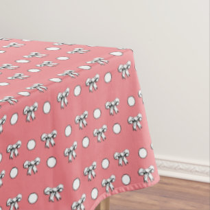 Toalha De Mesa Rosa com Bolinhas Brancas e Laços de Desenho Anima