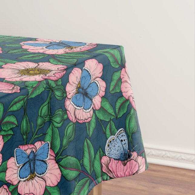 Toalha De Mesa Rosa de cães e borboletas (Posição Original)