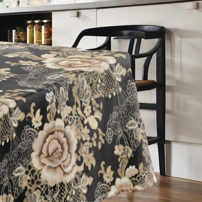 Toalha De Mesa Rosa de renda Elegante Victoriana Preto (Criador carregado)