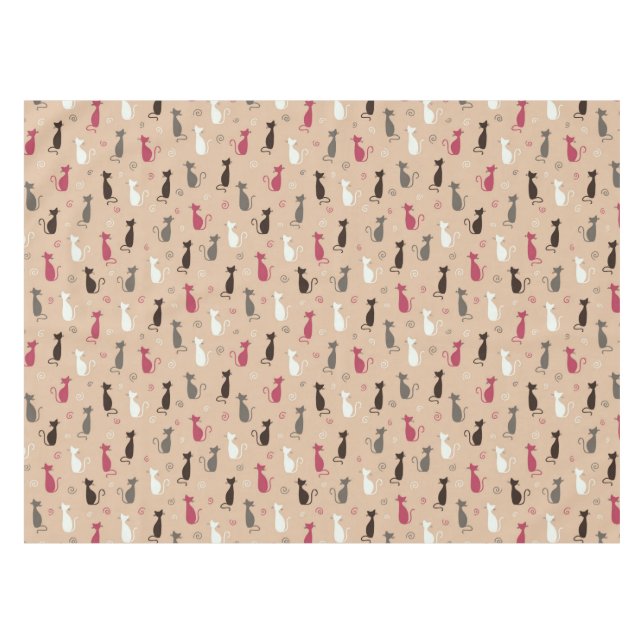 Toalha De Mesa rosa do teste padrão dos gatos (Frente (Horizontal))