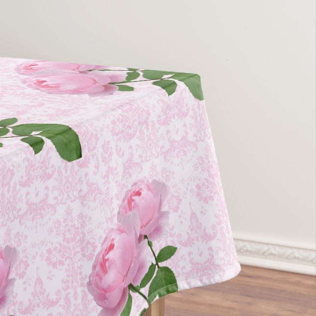 Toalha De Mesa Rosa Elegante Rosa Damask Floral  (Posição Original)