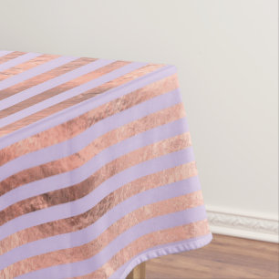 Toalha De Mesa Rosa Glamouroso Dourado em Folha e Listras Lavanda