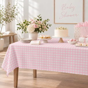 Toalha De Mesa Rosa Pastel Xadrez Branco Baby Shower