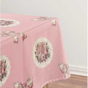 Toalha de Mesa Rosa Pêssego com Laços de Toalha de