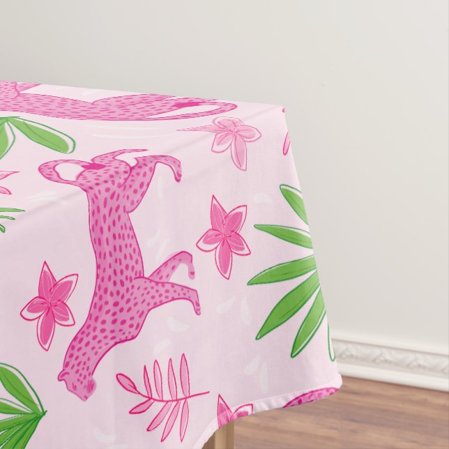 Toalha De Mesa Rosa Préppy Cheetah Floral / Chique Animal Rosa  (Posição Original)