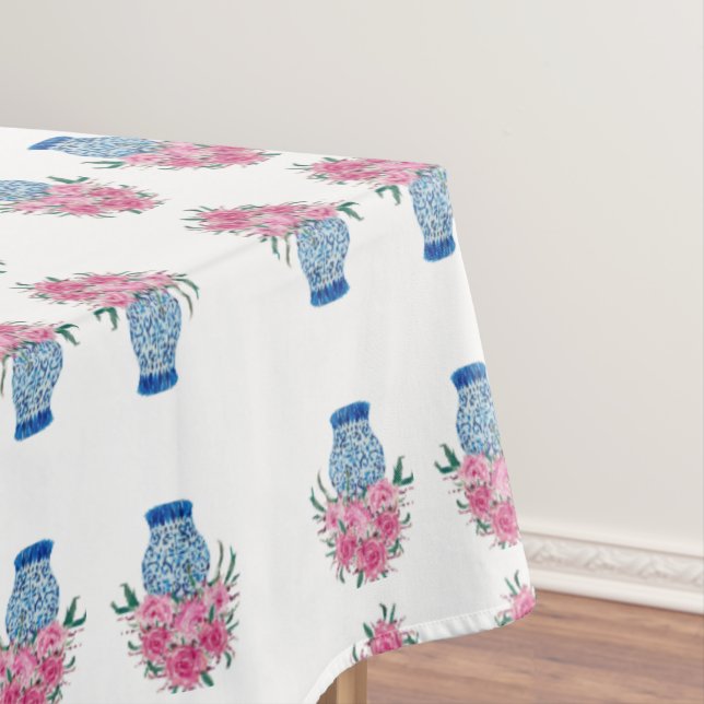 Toalha De Mesa Rosa Rosas Blue Ginger Jars Tablecloth (Posição Original)