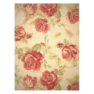 Toalha De Mesa Rosa vermelha, creme, impressão floral antigo tan