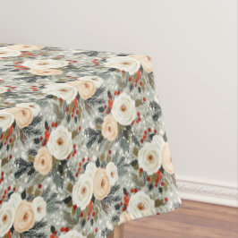 Toalha De Mesa Rosas Brancas de Natal Elegantes e Berry Vermelho