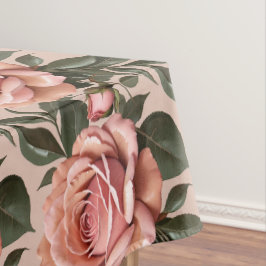 Toalha De Mesa Rosas Cor-de-Rosa Com Folhas em Pinceladas