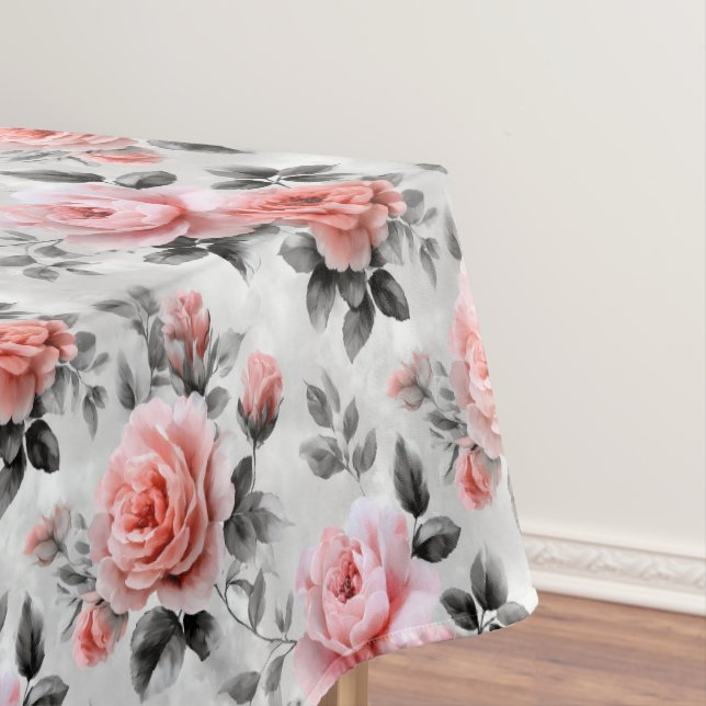 Toalha De Mesa Rosas Cor-de-Rosa Sobre Cinza (Posição Original)
