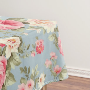 Toalha De Mesa Rosas de algodão, cor-de-rosa e azul, chique