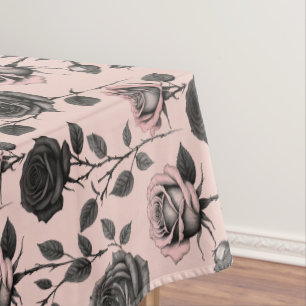 Toalha De Mesa Rosas Desenhadas à Mão em Preto Sobre um Fundo Ros