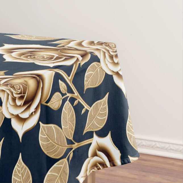 Toalha De Mesa Rosas Douradas Com Acabamento Metálico (Posição Original)