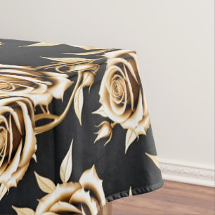 Toalha De Mesa Rosas Douradas Com Bordas Metálicas Afiadas