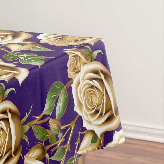 Toalha De Mesa Rosas Douradas Com Folhas Verdejantes (Posição Original)
