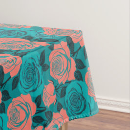 Toalha De Mesa Rosas Estilizadas Ousadamente Em Tons De Azul-Cele
