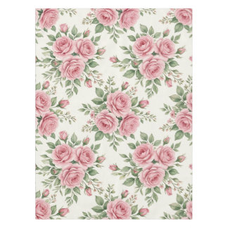 Toalha De Mesa Rosas Florais Sem Costura em Aquarela Rosa Vintage