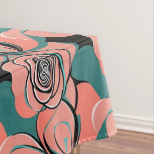 Toalha De Mesa Rosas Geométricas em Tons de Preto e Azul Turquesa