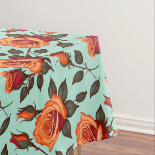 Toalha De Mesa Rosas Laranja e Vermelho Vibrantes