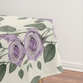 Toalha De Mesa Rosas Lavanda Com Folhas Prateadas E Verdes
