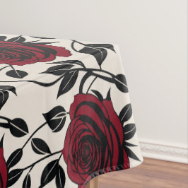 Toalha De Mesa Rosas Minimalistas em Preto e Vermelho Escuro em u