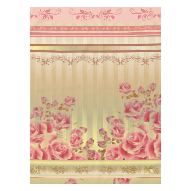 Toalha De Mesa ROSAS NA DOURADA ~ Mesa Cloth (Frente)