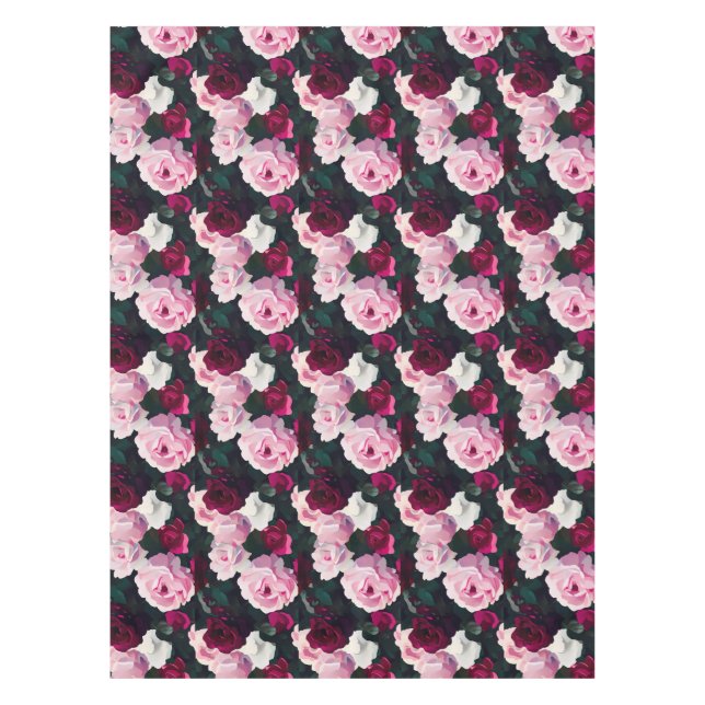Toalha De Mesa Rosas pintadas de rosa e vermelho (Frente)