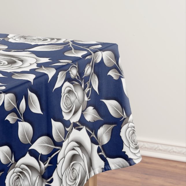 Toalha De Mesa Rosas Prateadas e Brancas (Posição Original)