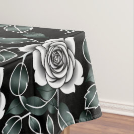 Toalha De Mesa Rosas Prateadas Metálicas Com Folhas Verde Escuro