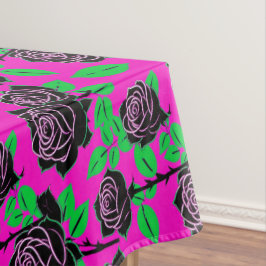 Toalha De Mesa Rosas Pretas Brilhantes Em Um Fundo Rosa Quente