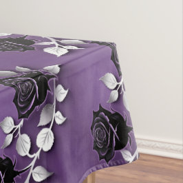 Toalha De Mesa Rosas Pretas Elegantes Com Folhas de Prata