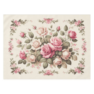 Toalha De Mesa Rosas Rosa do Jardim do País no Fundo de Creme