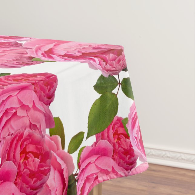 Toalha De Mesa Rosas Rosa Elegantes no Floral Branco (Posição Original)