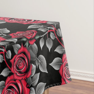 Toalha De Mesa Rosas Vermelhas Em Um Fundo Preto