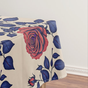 Toalha De Mesa Rosas Vermelhas Pintadas à Mão em Negrito
