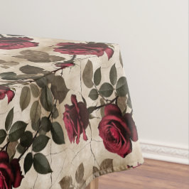 Toalha De Mesa Rosas Vermelhas Profundas Com Folhas Verde Escuro