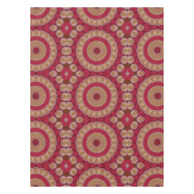 Toalha De Mesa Rosetas Mandala Vermelho Dourado Amarelo (Frente)