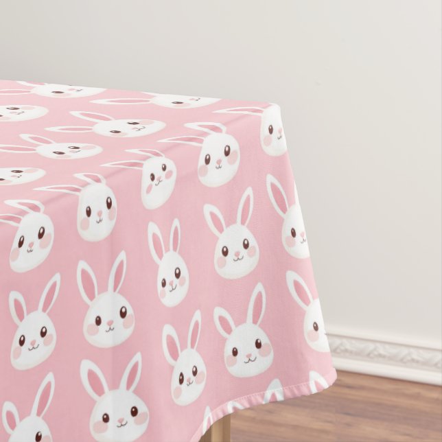 Toalha De Mesa Rostos de Coelho Rosados (Posição Original)