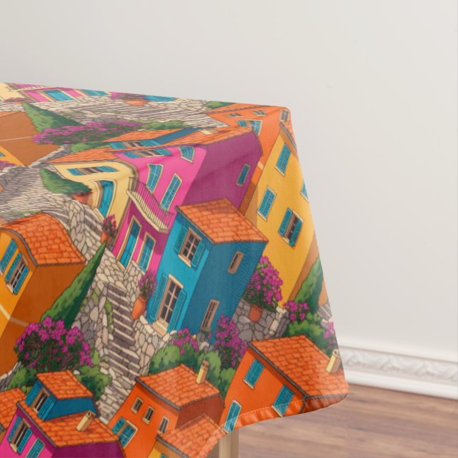 Toalha De Mesa Ruas Mediterrâneas — Casas Coloridas (Posição Original)