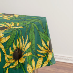 Toalha De Mesa Rudbekia amarela em verde escuro