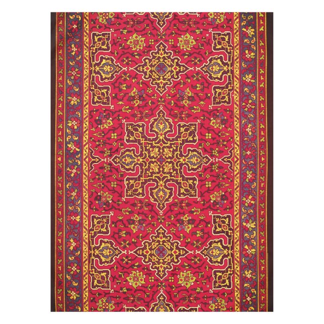 Toalha De Mesa Rug Persa Vermelho e Dourado (Frente)