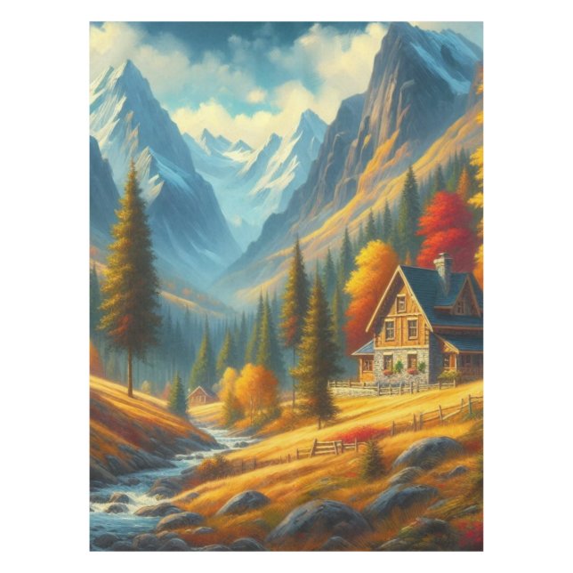 Toalha De Mesa Russo, Outono - Casca e rio (Frente)